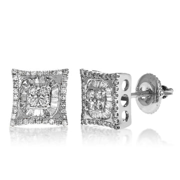 Baguette & Round Diamond Stud Earrings square shaped